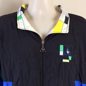 Vtg 80s Early 90s Le Coq Sportif Windbreaker Jacket Black Blue L French Sneaker Brand image 1