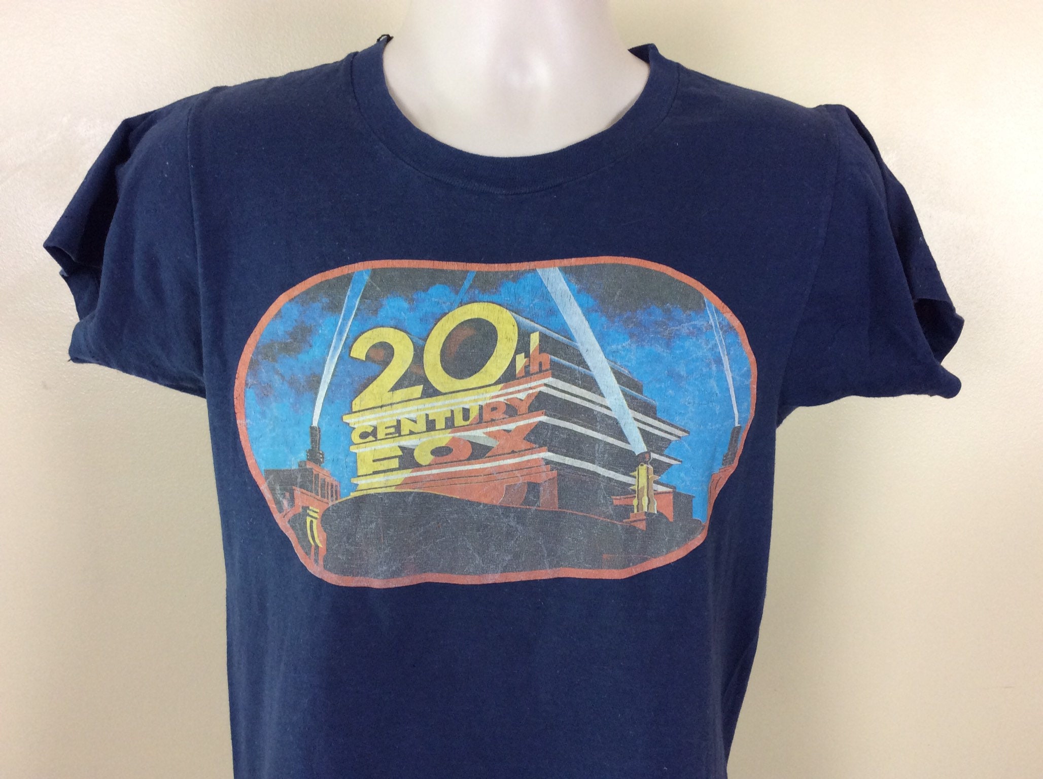 Vtg 70s 20th Century Fox Iron On T-Shirt Navy Blue S/M Movie 
