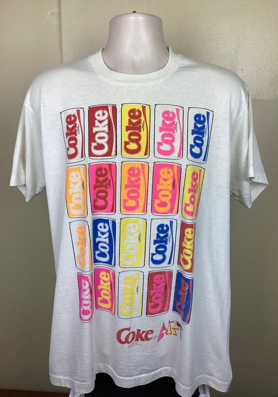 Vtg 80s 90s Coke Pop Art T-Shirt White XL Coca Col