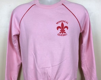 Vtg 80s Montreal Quebec Raglan Sweatshirt Pink S/M Piping Crew Neck Tourism Destination Souvenir