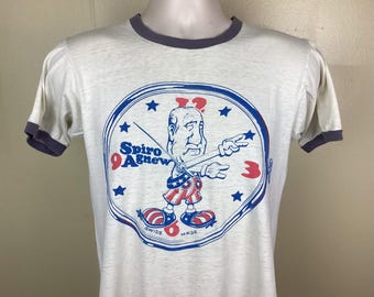 Vtg 70s Spiro Agnew Ringer T-Shirt White M Richard Nixon Political Swiss Watch Politics