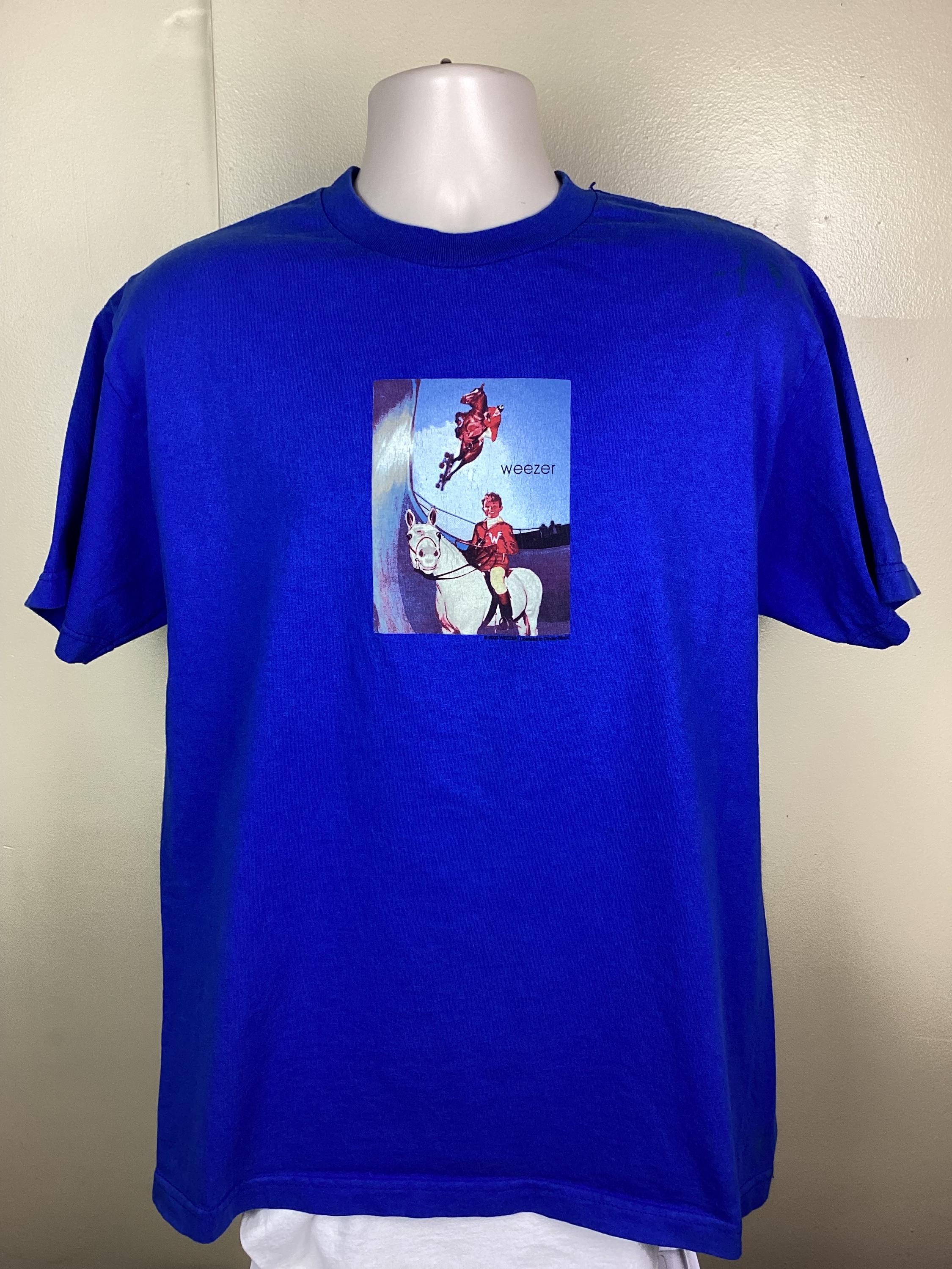 Vtg 2000 Weezer T-shirt Blue L Y2K Horse Half Pipe Equestrian