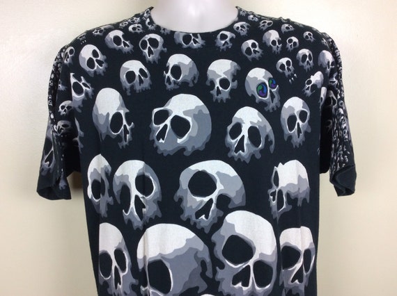 Vtg 1992 Liquid Blue Skull All Over Print T-shirt Black L 90s AOP