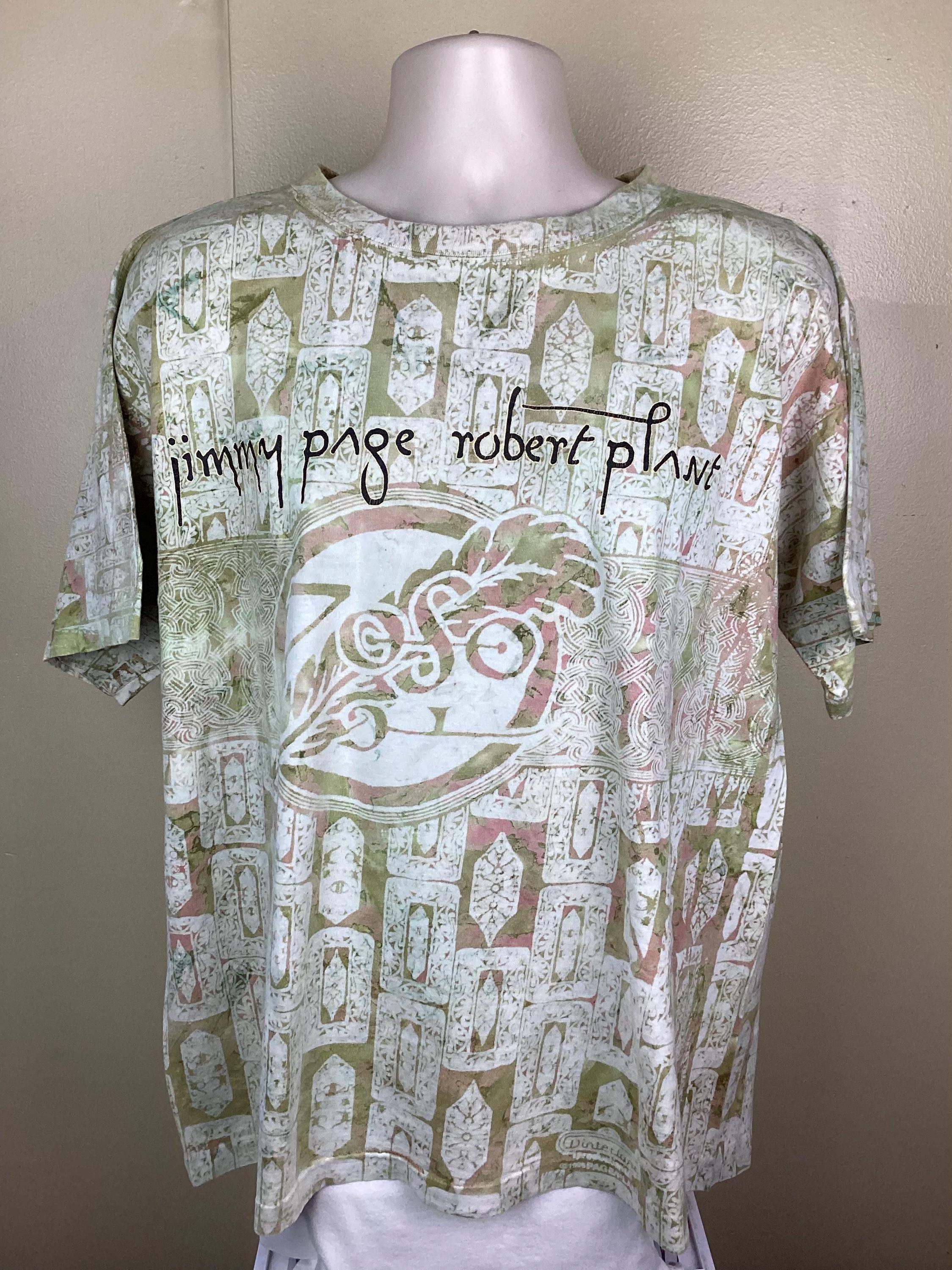 Vintage 1995 Jimmy Page Robert Plant Concert T-shirt Beige Green
