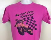 Vtg 90s Need For Speed Motorcycle Racer T-Shirt Fuchsia Pink S Motocross Racing Anvil Single Stitch