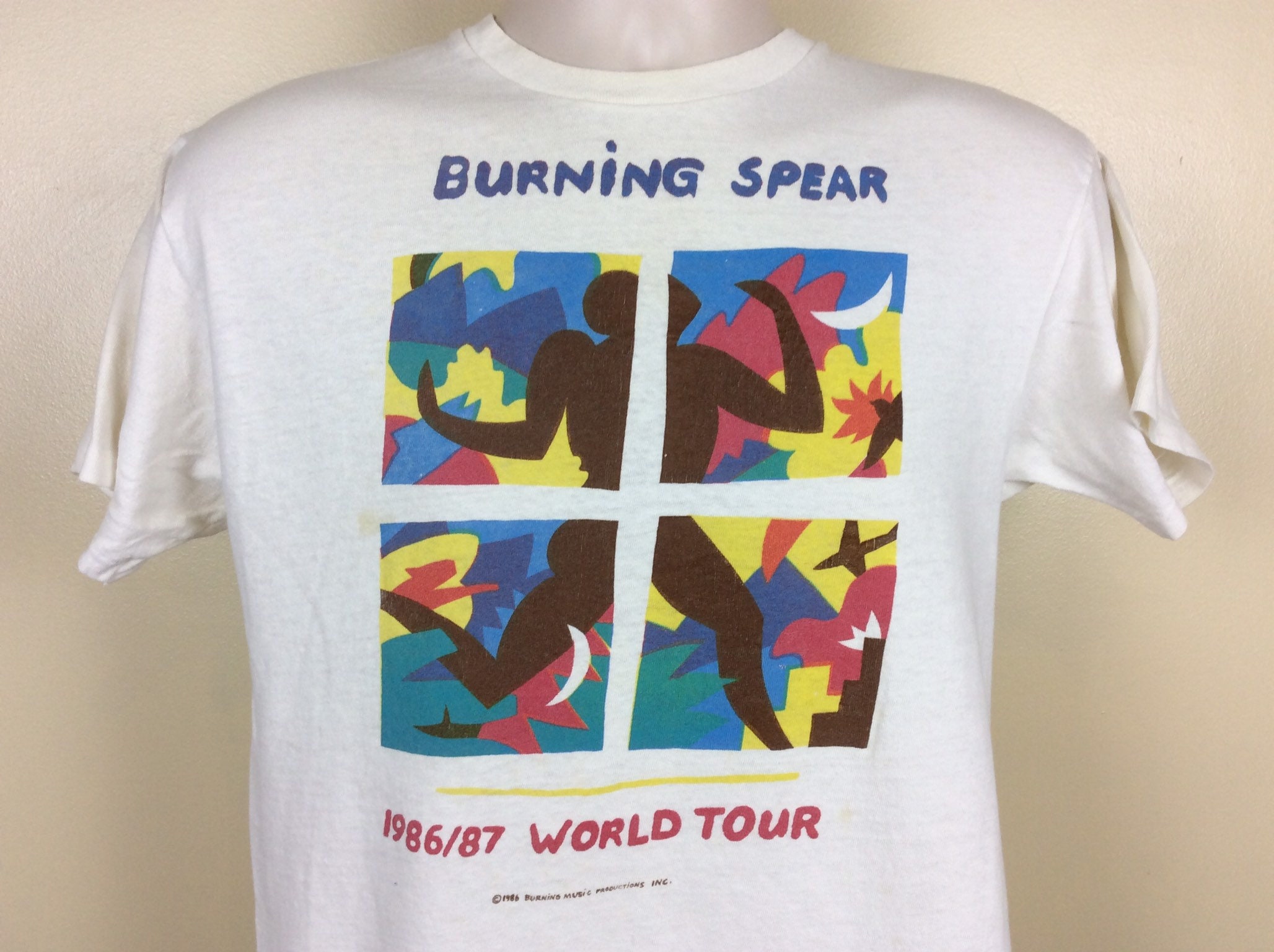 Vtg 1986 1987 Burning Spear World Tour Concert T-shirt White M/L