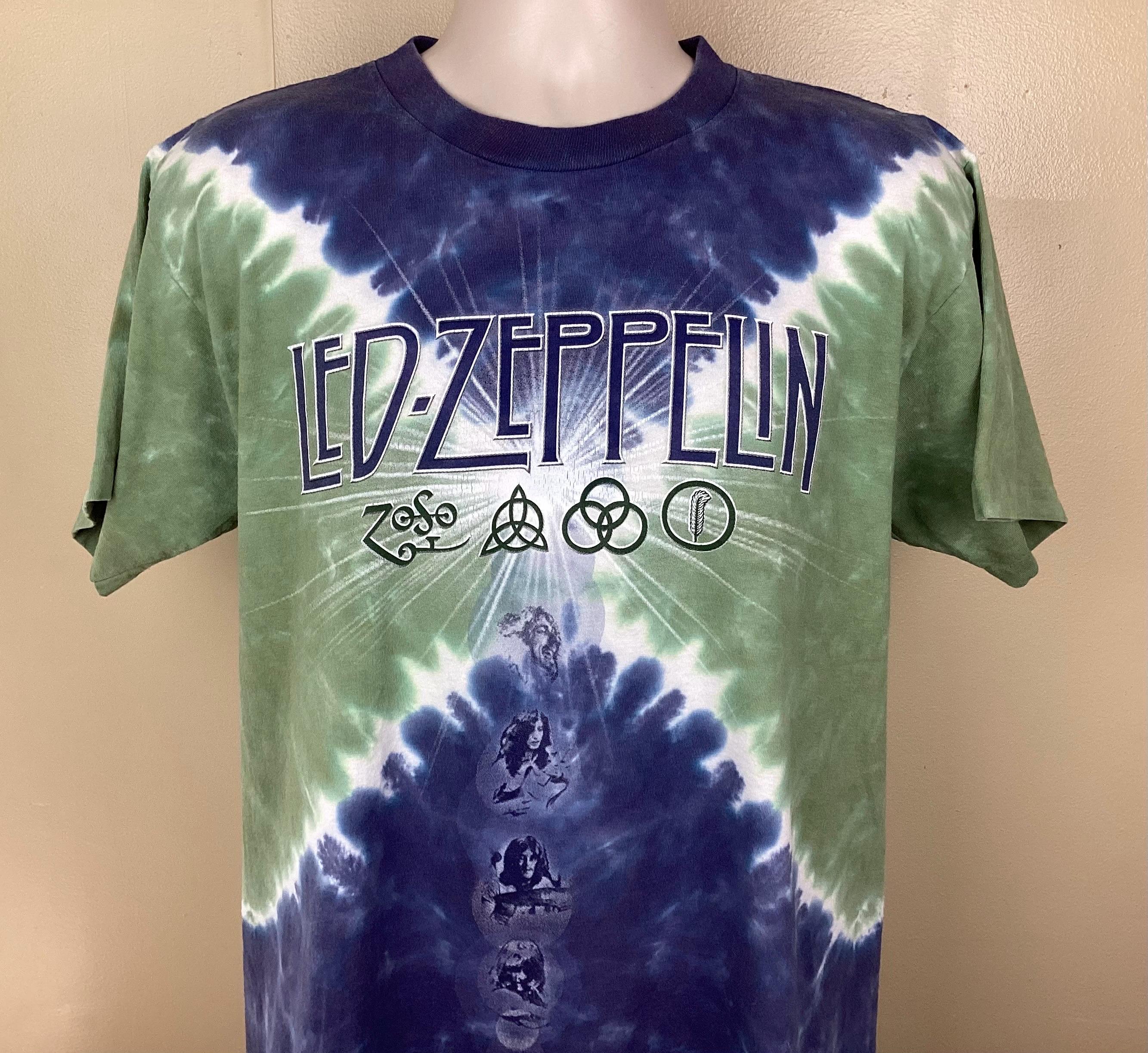 Vtg 2003 Led Zeppelin Liquid Blue Tie Dye T-shirt Green M Y2K