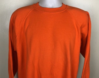 Vtg 80s 90s Welbeck Plain Safety Orange Raglan Crewneck Sweatshirt L Blank Made In England