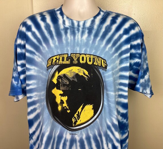 Vtg 2000 Neil Young Music in Head Tour Concert T-shirt Blue Tie