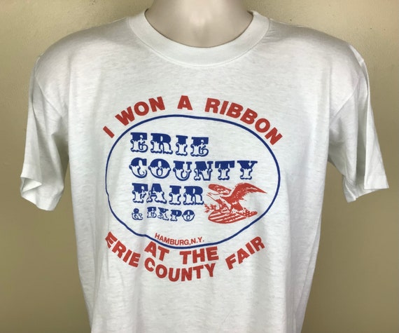Vtg 80s Erie County Fair T-Shirt White M/L Trench… - image 1
