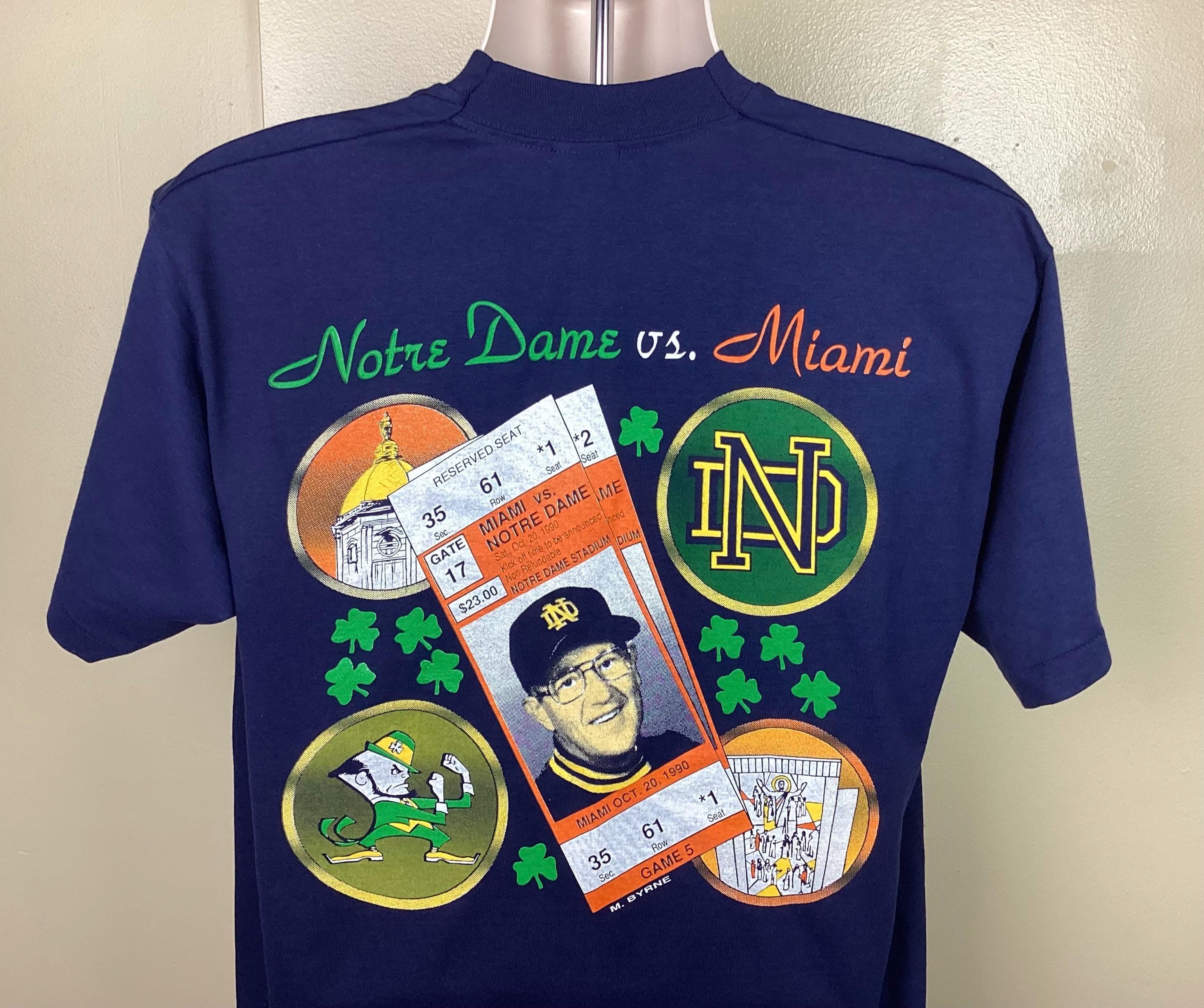 Vtg 1990 Notre Dame Vs Miami T-shirt Blue XL 90s Lou Holtz College
