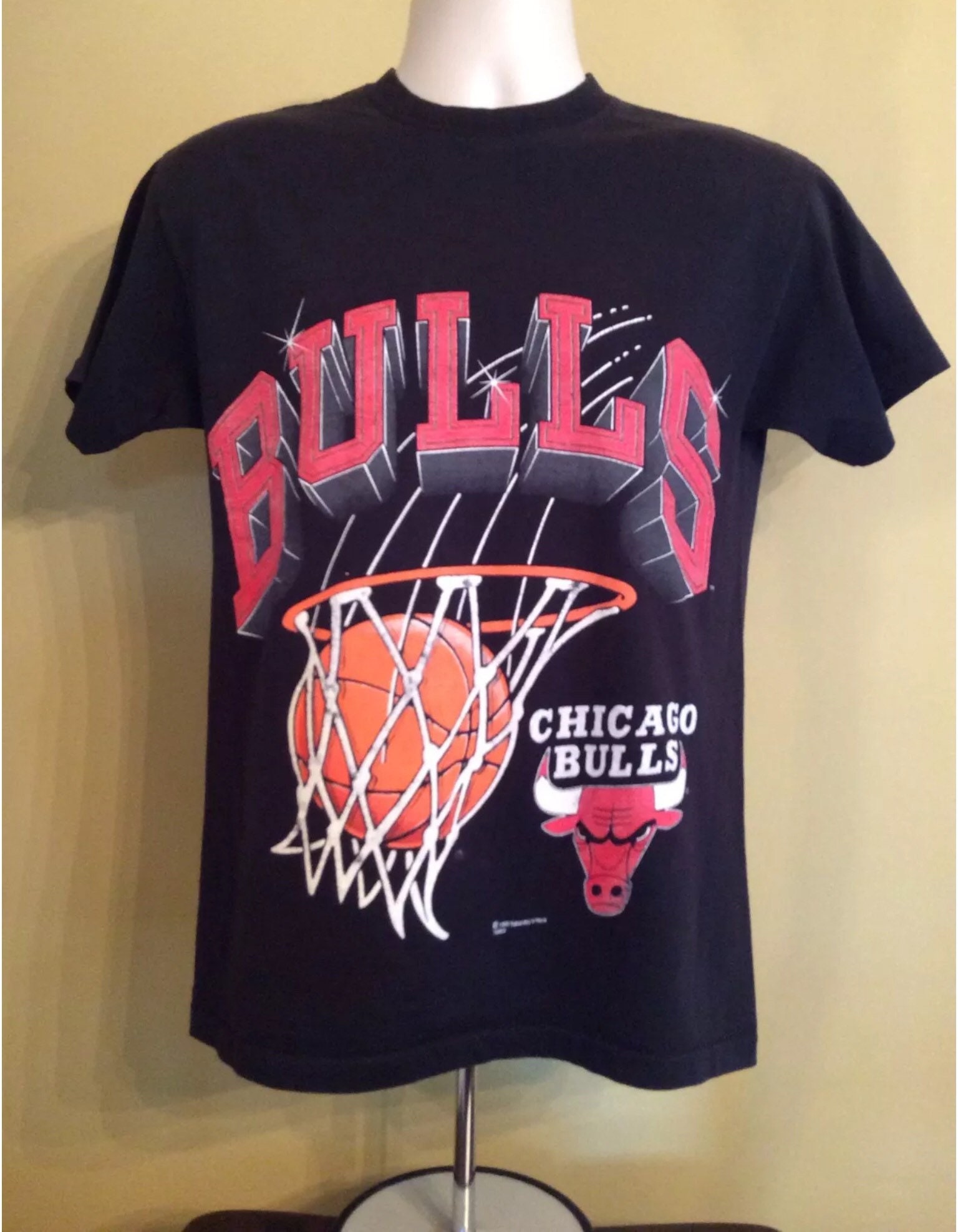 Vtg 1992 Chicago Bulls T-shirt Black S/M 90s NBA Team