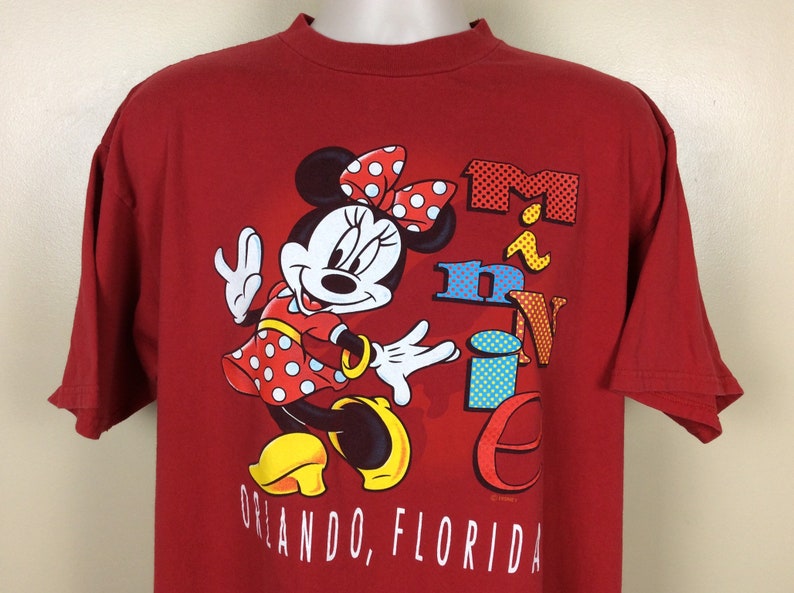 Vtg 90s Minnie Mouse Orlando Florida T-Shirt Red XL Mickey Unlimited Walt Disney World image 1