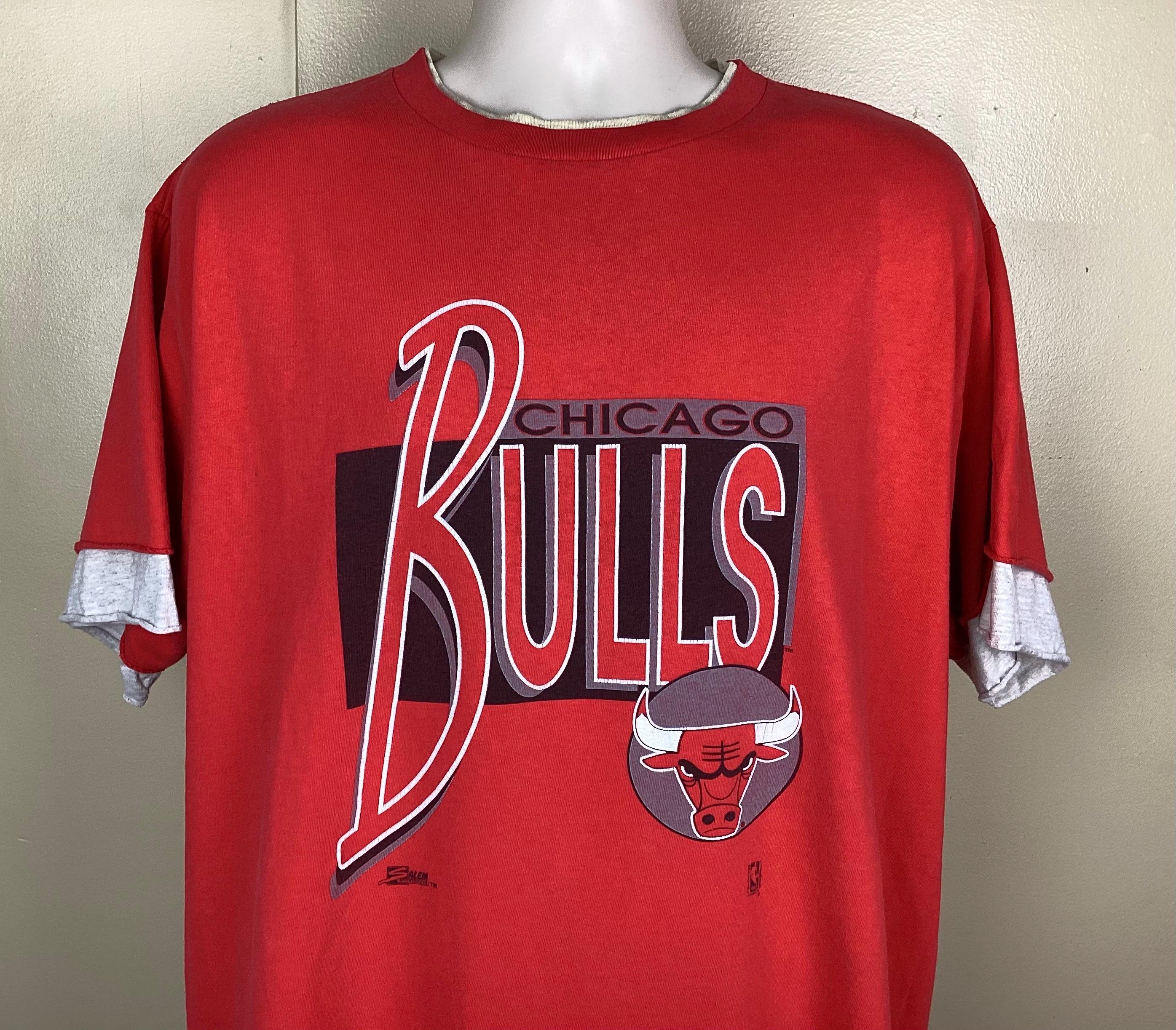 Vtg 90s Chicago Bulls Salem Sportswear Double Collar T-shirt Red