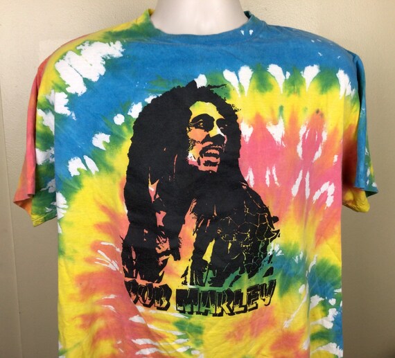 Vtg 90s Bob Marley T-Shirt Tie Dye L Single Stitc… - image 1