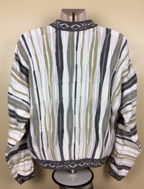 Vtg 90s Coogi 3D Knit Sweater Gray White L Made I… - image 3