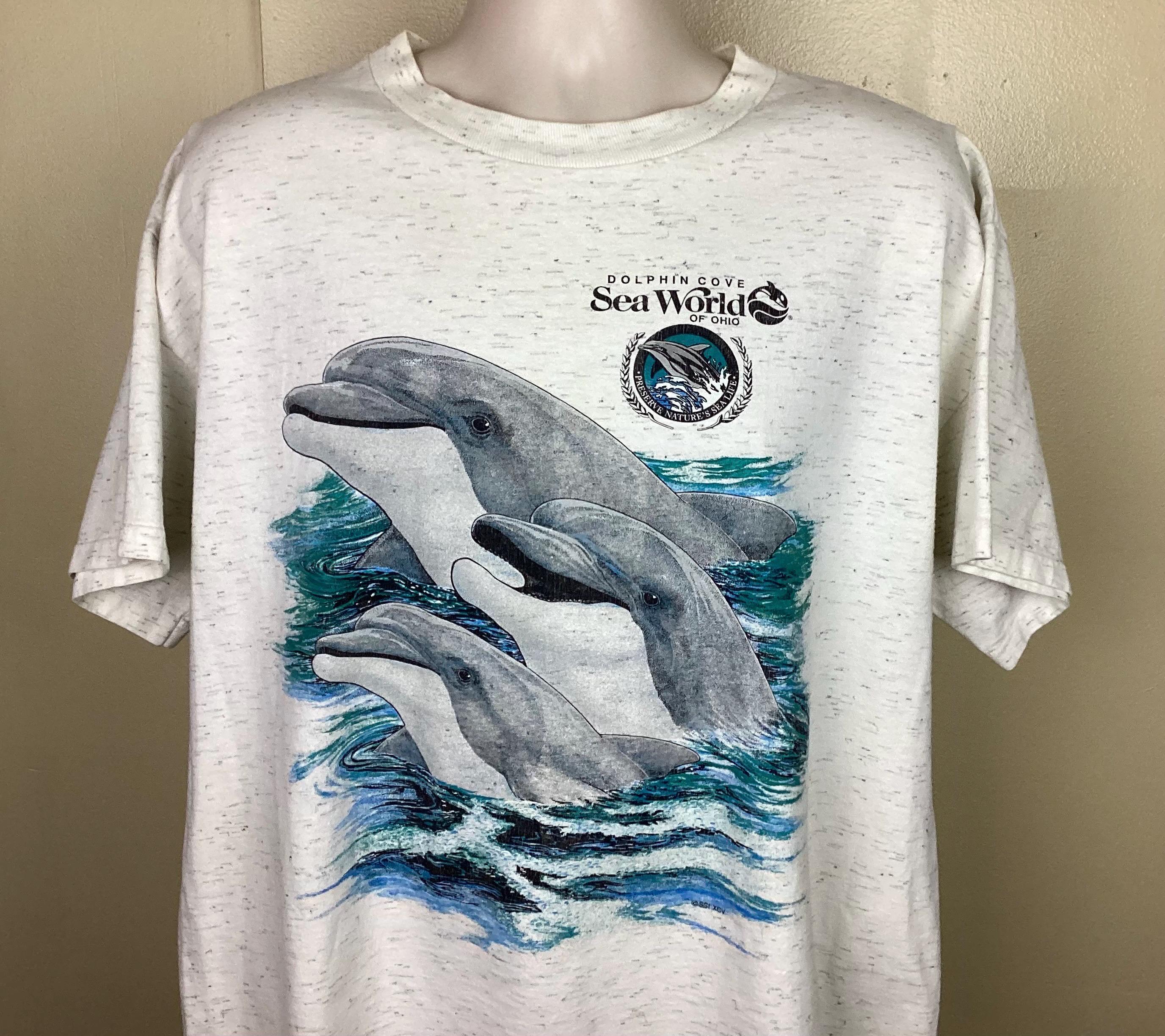 Vtg 1995 Sea World Dolphin Cove T-shirt Gray XL 90s Ocean Nature