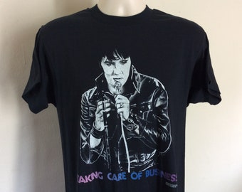 Vtg 1989 Elvis Presley Taking Care Of Business T-Shirt Black M/L 80s Screen Stars Rockabilly Classic Rock TCB