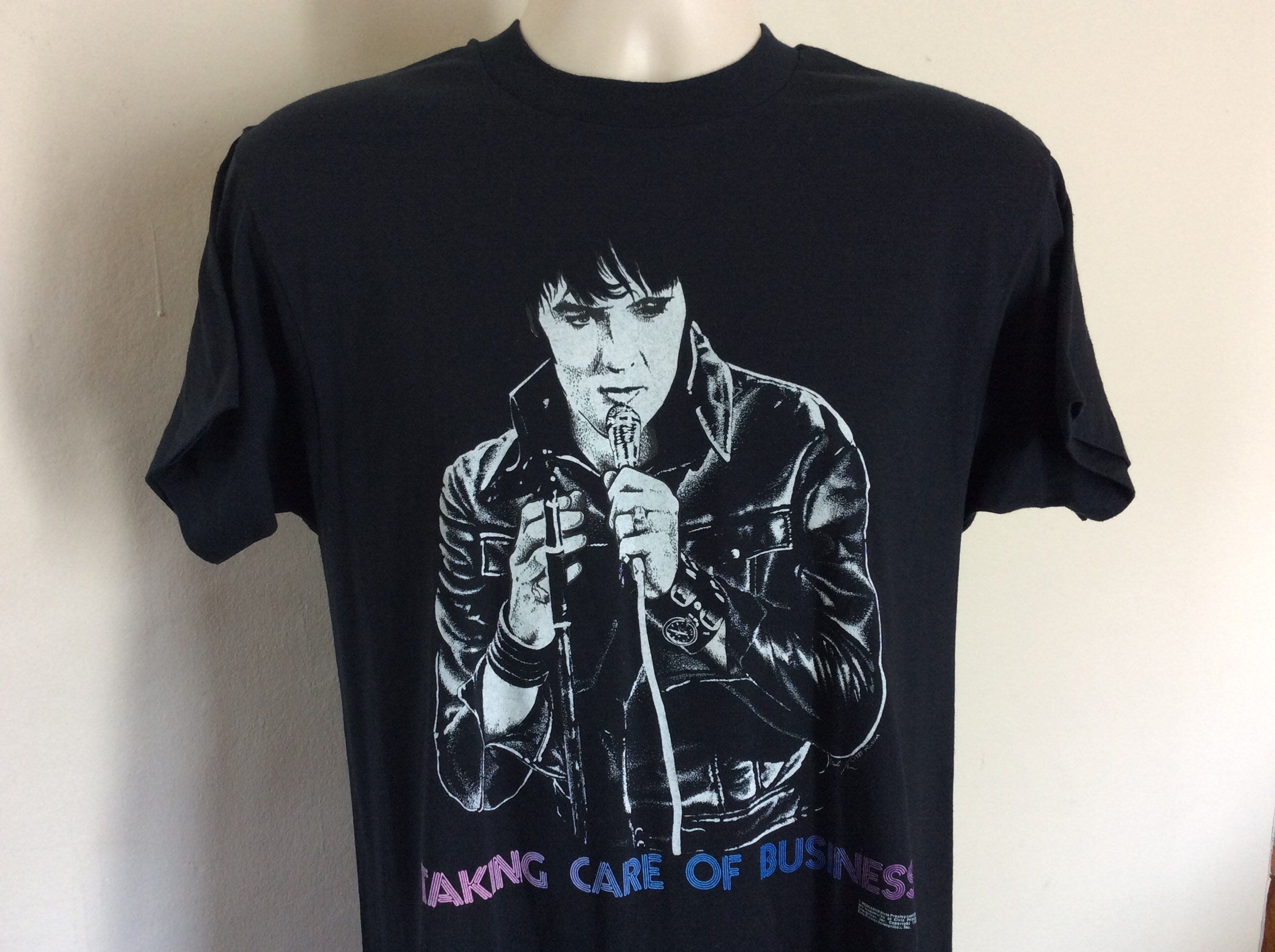 Vtg 1989 Elvis Presley Taking Care of Business T-shirt Black