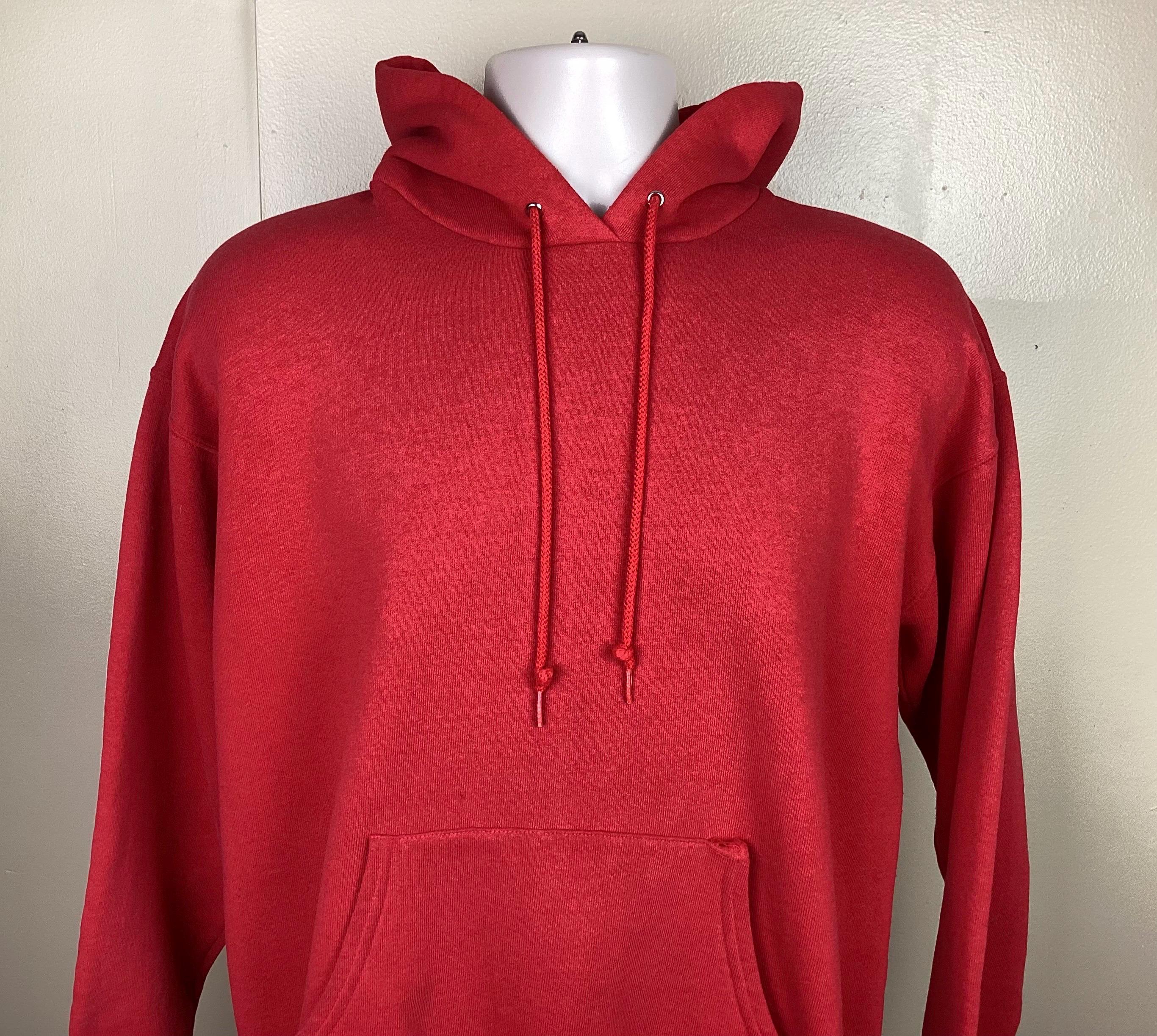 Vtg 90s Fruit of the Loom Plain Red Pullover Hoodie L Blank Made