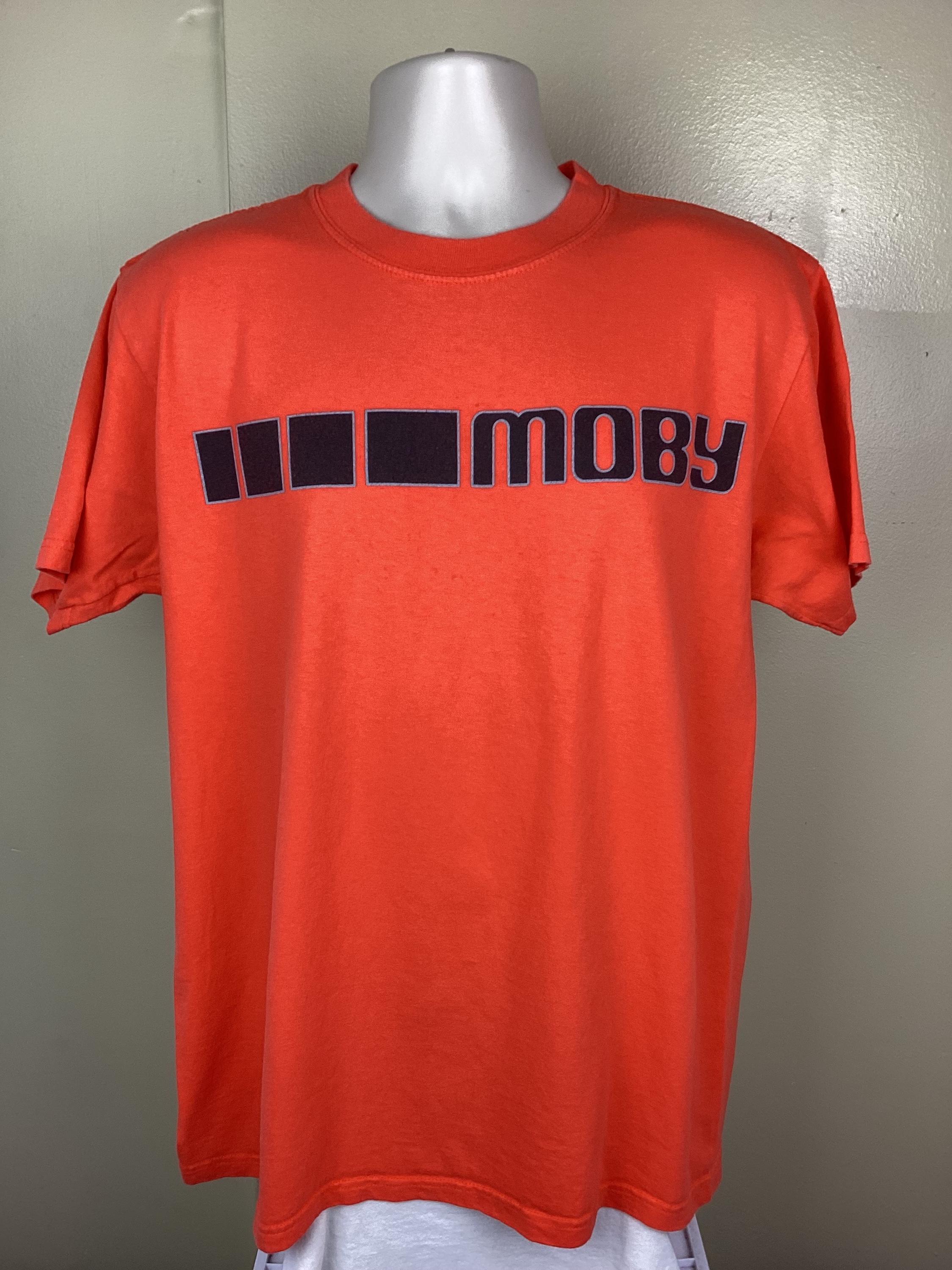 Vtg 90s Moby T-shirt Orange L Electronic Music DJ Producer EDM 