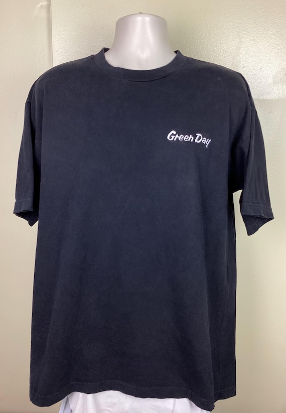 Vtg 90s Green Day Embroidered T-shirt Black XL Giant Tag Pop