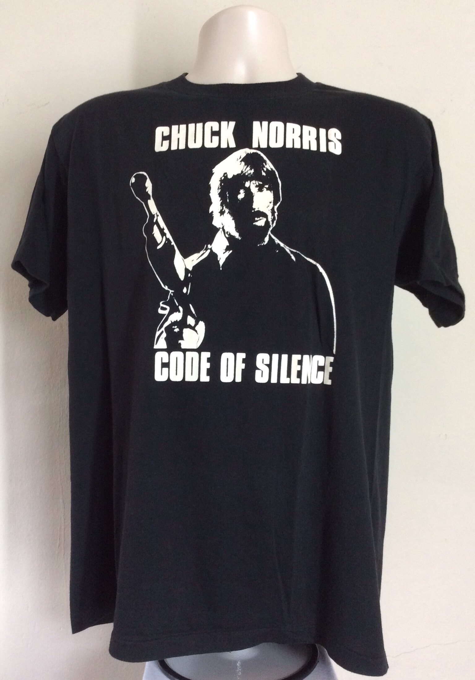 Vtg 1985 Code of Silence Chuck Norris T-shirt Black L/XL 80s