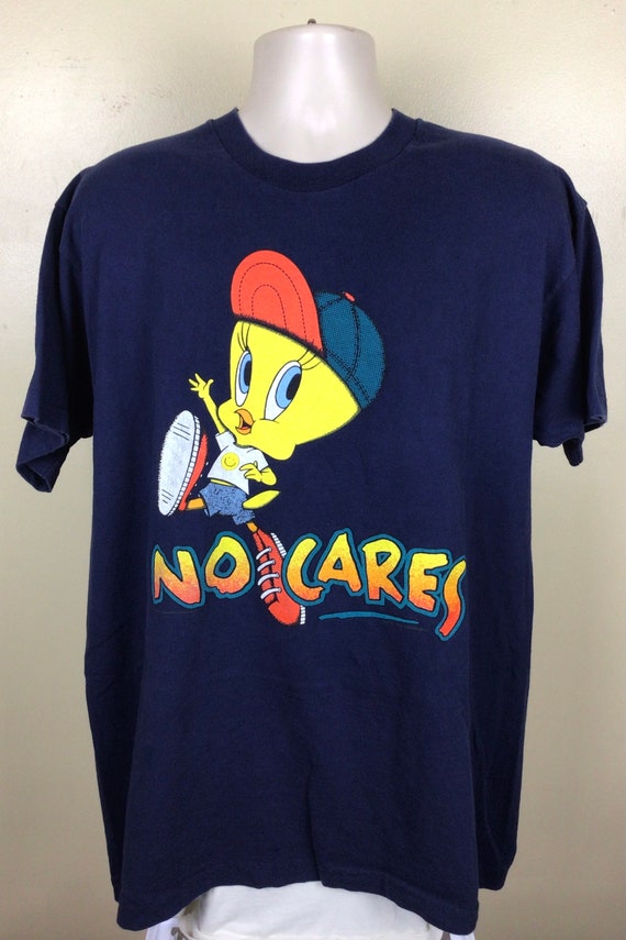 Vtg 1994 Tweety Bird No Cares T-shirt Blue XL 90s Looney Tunes