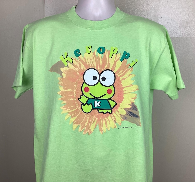 Vtg 1998 Sanrio Keroppi T-Shirt Green L 90s Japanese Animation Character Anime Japan Single Stitch Hello Kitty image 1