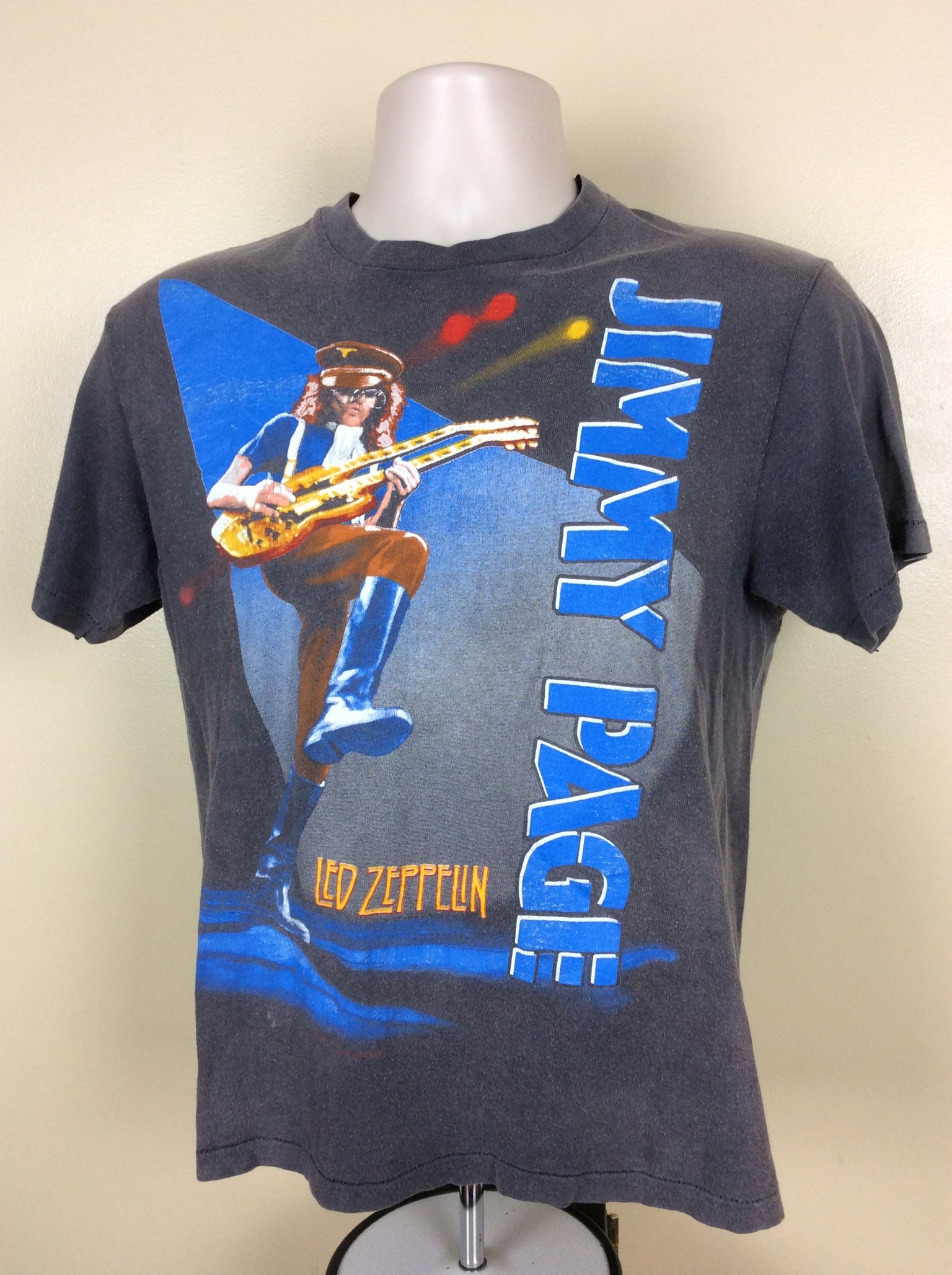 Vtg 80s Jimmy Page Led Zeppelin T-shirt Faded Gray M Rock Vtg 80s Jimmy Page Led Zeppelin T-shirt Faded Gray M Rock