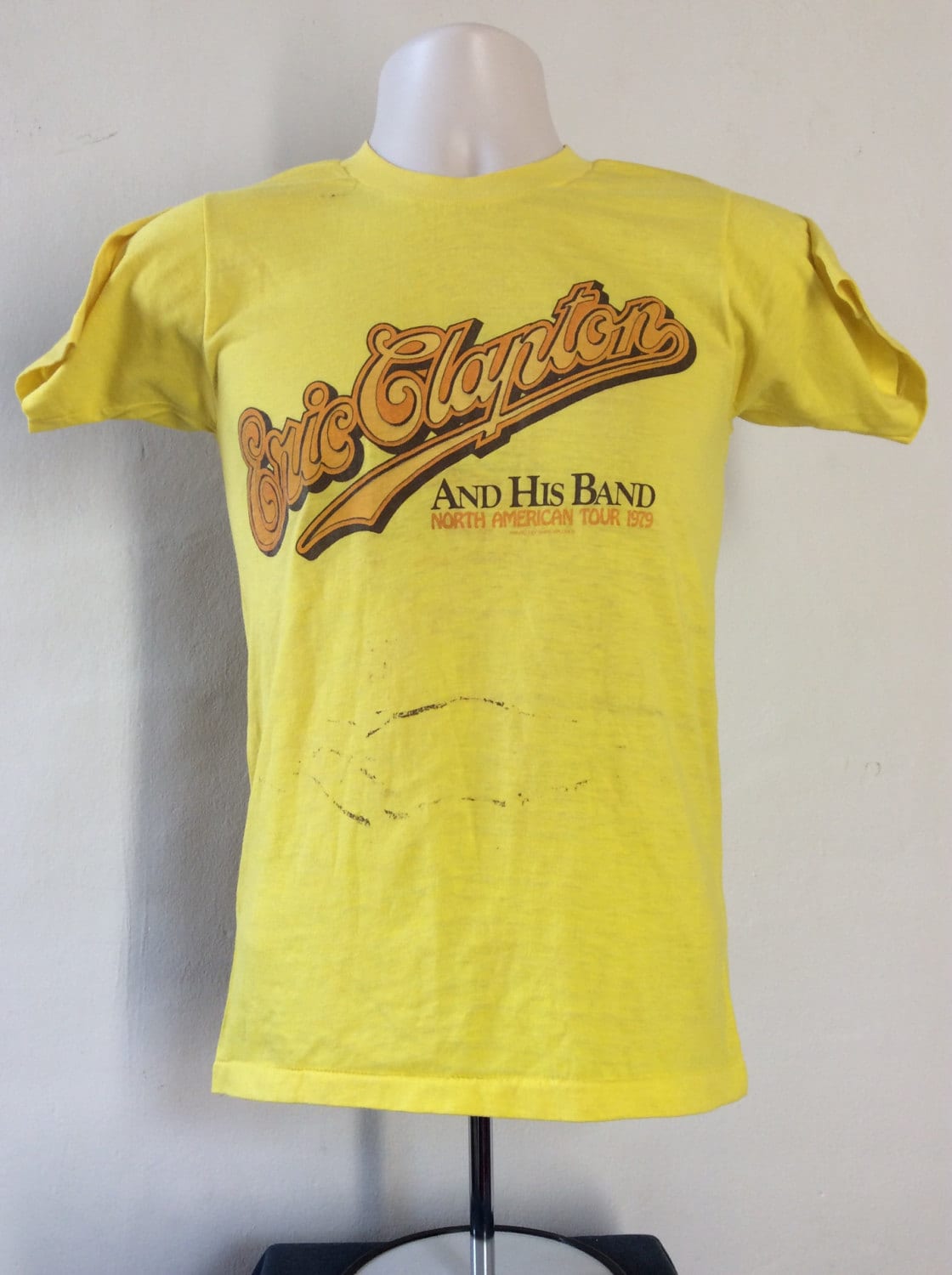 Vtg 1979 Eric Clapton and His Band Concert T-shirt Yellow XS Vtg 1979 Eric Clapton and His Band Concert T-shirt Yellow XS
