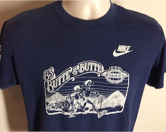 Vtg 1983 Nike Butte To Butte Camiseta Azul M/L 80s Orange Tag Eugene Oregon Running Race