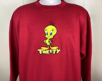 Vtg 1997 Looney Tunes Tweety Bird Crewneck Sweatshirt Red L 90s