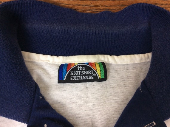 Vtg 80s NY Yankees Rainbow Stripes Polo Shirt Whi… - image 5