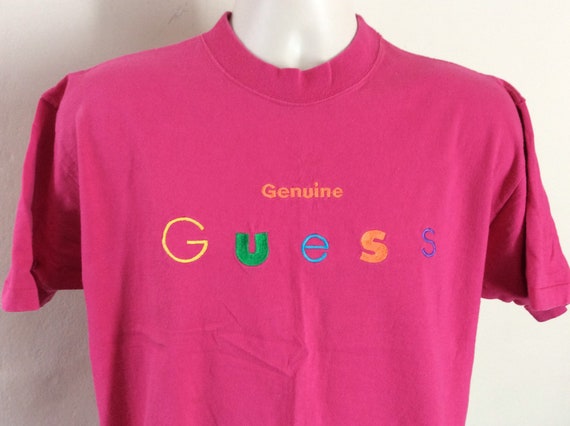 Vtg 80s 90s Genuine Guess Embroidered T-shirt Pink L Jeans - Etsy