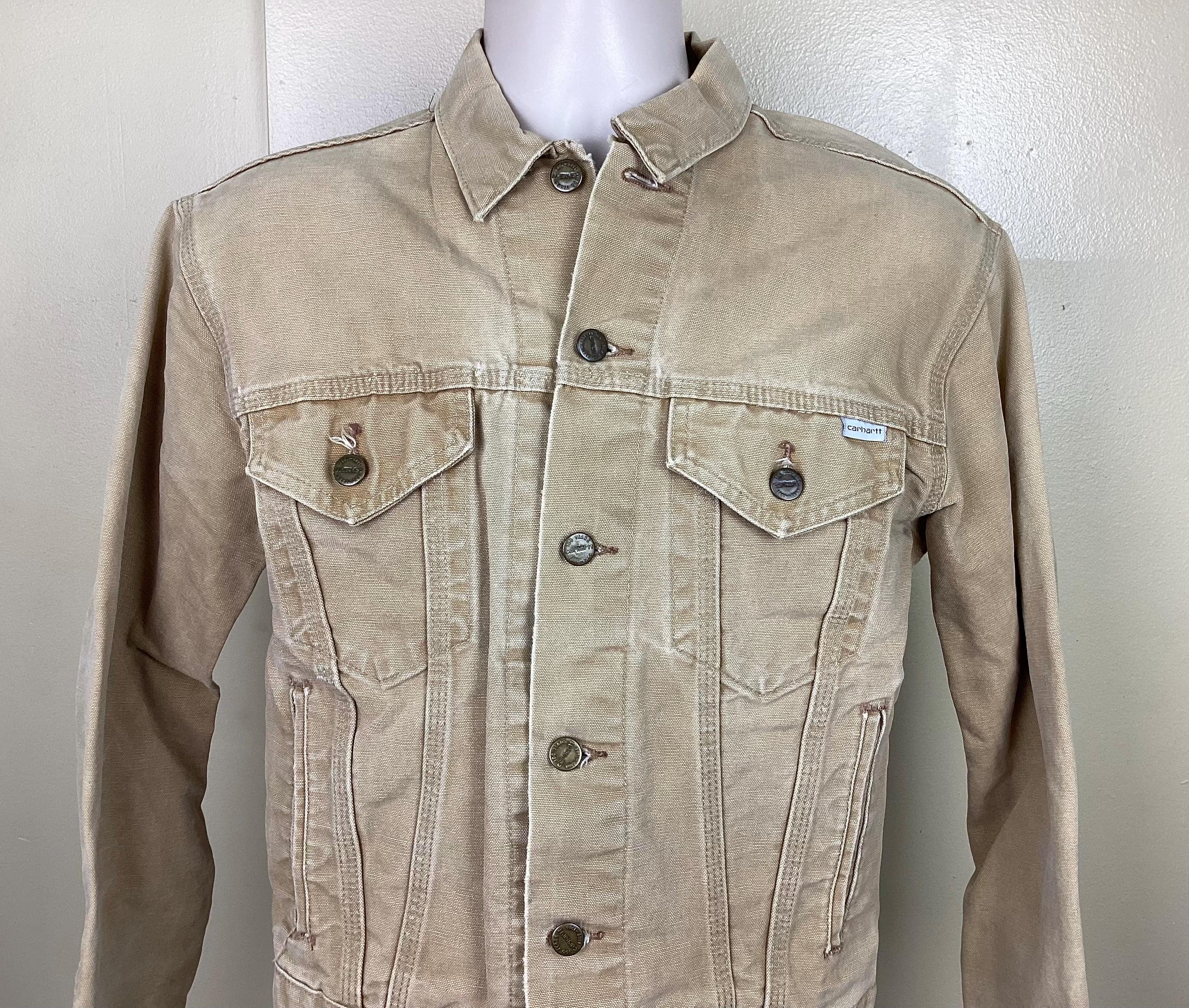 Vtg 80s 90s Carhartt Trucker Jacket Brown Tan XS/S Made in Vtg 80s 90s Carhartt Trucker Jacket Brown Tan XS/S Made in