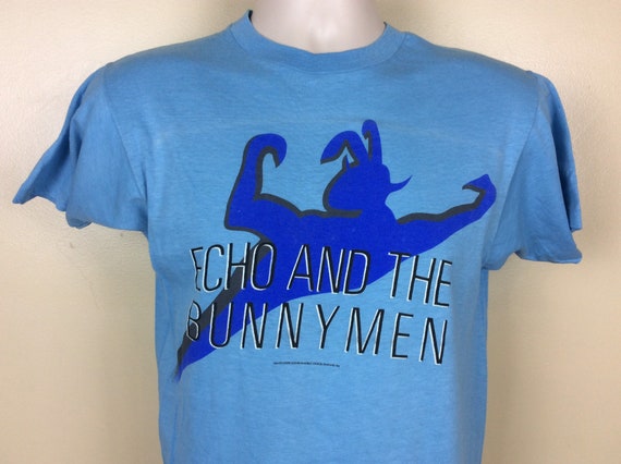 Vtg 1981 Echo And The Bunnymen T-Shirt Blue S/M 8… - image 1