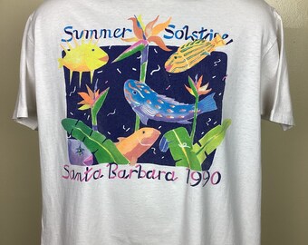 Vtg 1990 Summer Solstice Santa Barbara T-shirt White XL 90s Fish