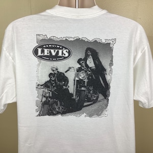 Vtg 90s Levi's T-shirt White L Single Stitch Double Sided Made in