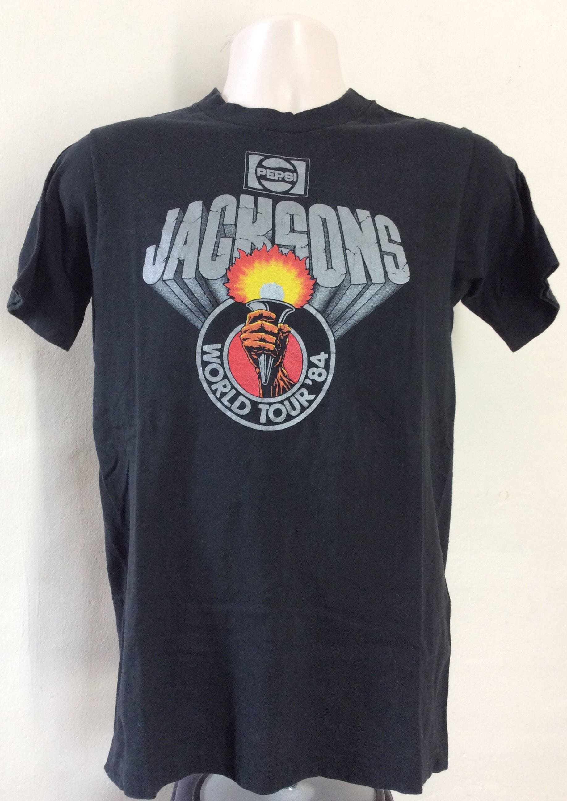 Vtg 1984 Jacksons Concert T-shirt Black S/M 80s Michael Jackson