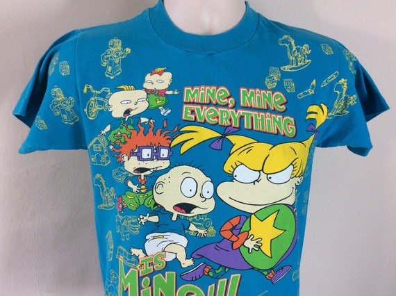 Vtg 1996 Rugrats T-Shirt Turquoise Youth L 90s Ni… - image 1