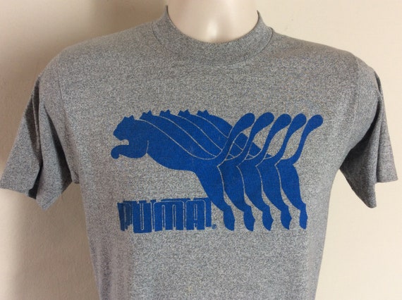 Vtg 80s Puma Brand T shirt Heather Gray XS S 50 50 Made in USA Etsy