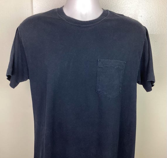 Vtg 90s Russell Athletic Plain Black Pocket T-shirt M Blank Made  