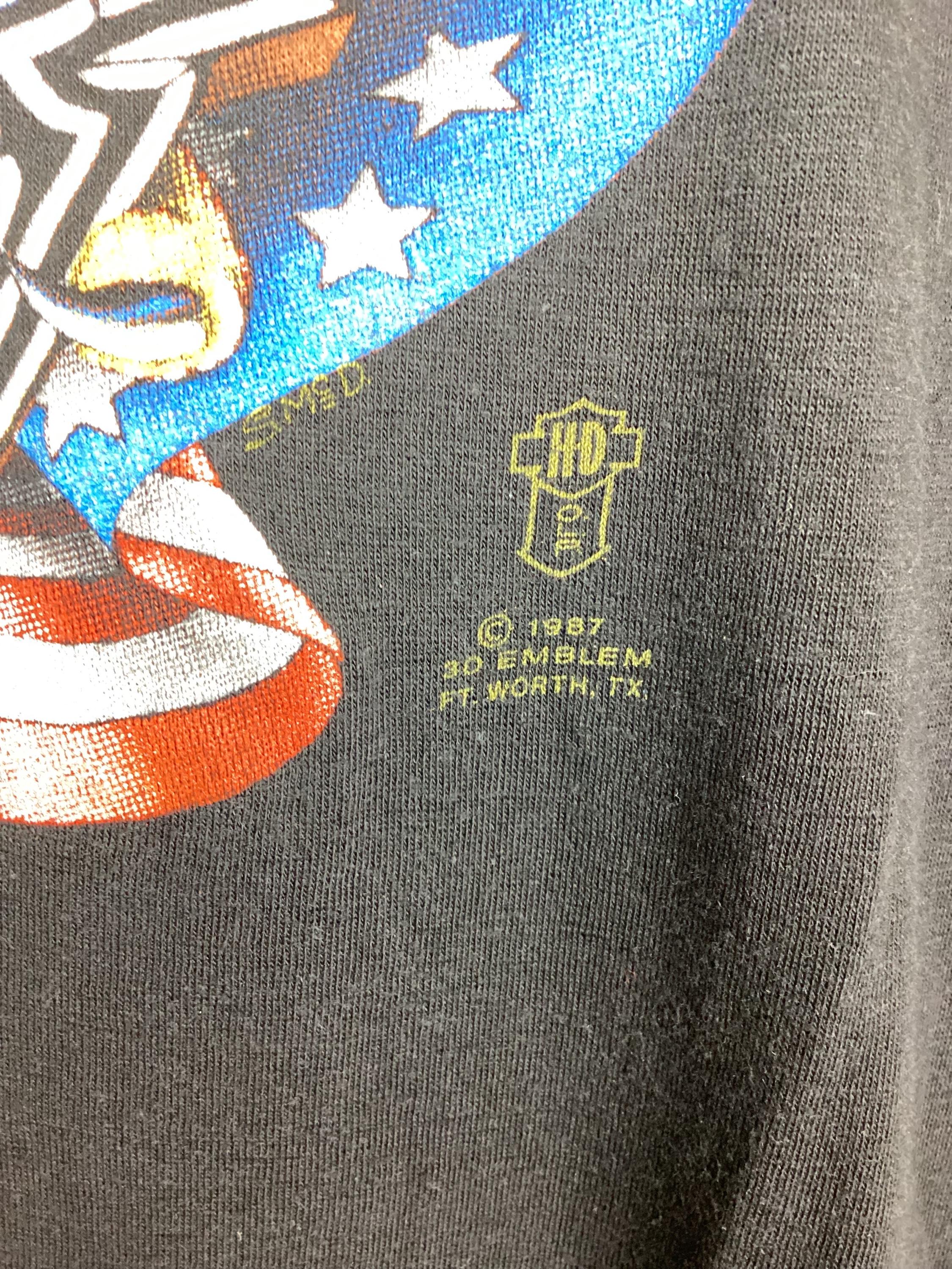 Vintage 1987 3D Emblem Harley Davidson T-shirt Black L/XL 80s Bald