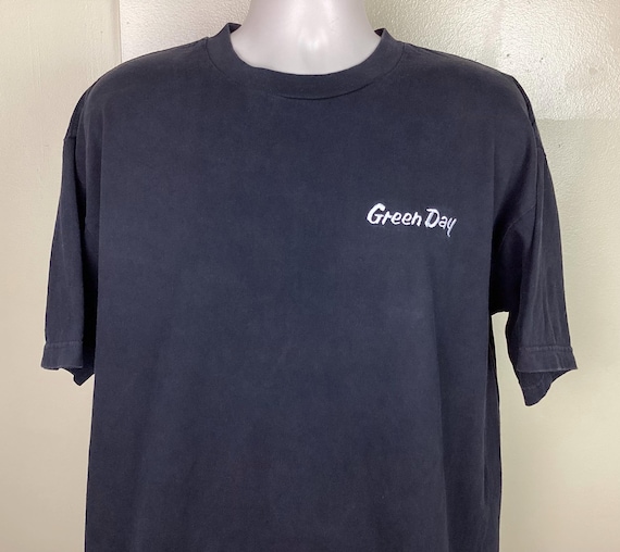 は自分にプチご褒美を Vtg Pop Tag Giant XL Black T-shirt Embroidered Day Green 90s トップス