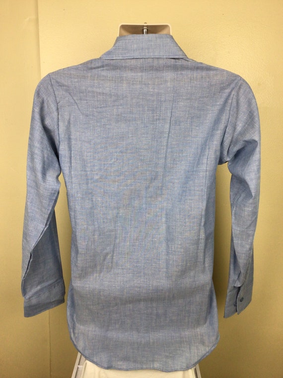 Vtg 70s Martin Mfg Chambray Shirt Blue S Long Sle… - image 3