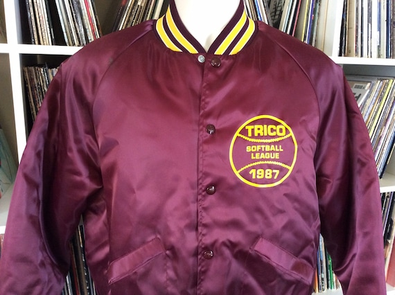 Vtg 1987 Trico Softball League Satin Jacket M Maroon 80s King - Etsy