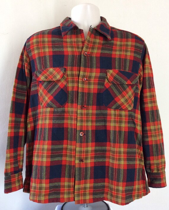 Vtg 70s 80s Pendleton Board Shirt L Red Wool Plai… - image 2
