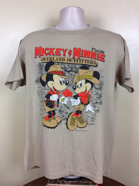 Vtg 80s Mickey & Minnie Mouse Overland Outfitters T-shirt Beige L/XL Sherry  Disney World Florida Single Stitch 