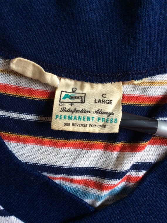 Vtg 70s KMart Striped V-Neck T-Shirt M/L K-Mart S… - image 5